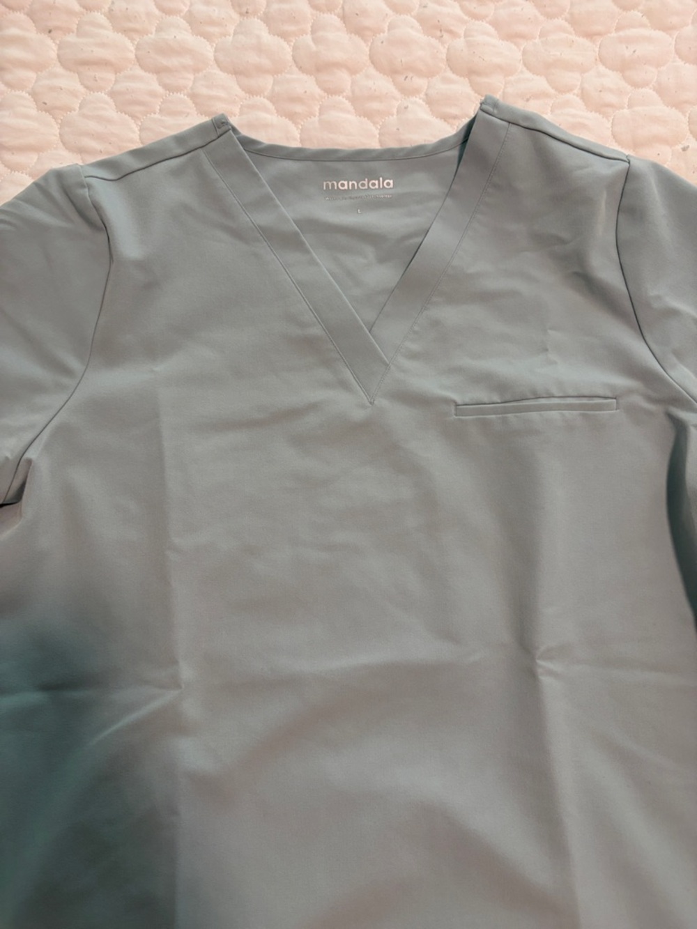 Mandala Women's V-Neck Scrub Top in Sterling Blue-Worn once
